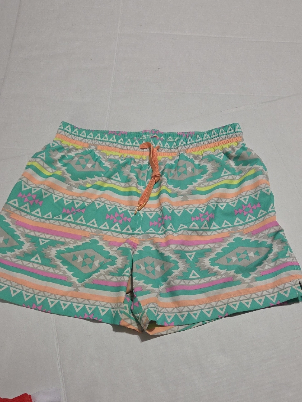 chubbies Mint Aztec Print Athletic Shorts with Peach Drawstring